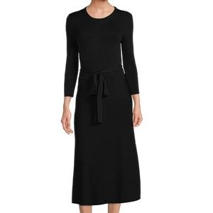Eliza J 3/4 Sleeve Round Neck Tie Waist Midi Sweater Knit A-Line Dress